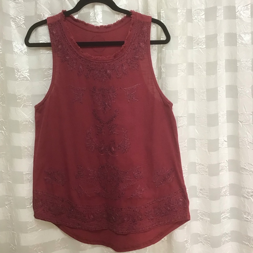 Lucky Brand Embroidered Front, Raw Neckline Tank Top, Size M